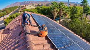 Removing pigeon nests under solar panels